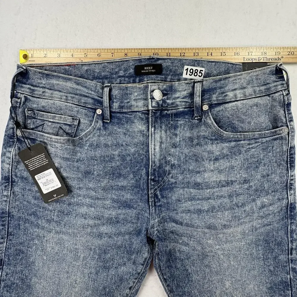 True Religion Ricky Jeans Mens 38x31 Blue Relaxed Straight Stretch Light Wash